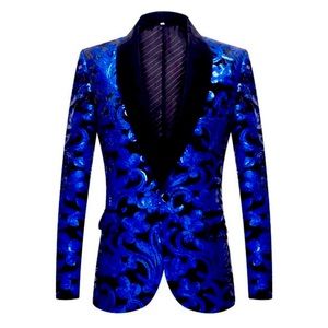 NEW-Medium The "Latimer" Sequin Slim Fit Blazer Suit Jacket - Cobalt Blue